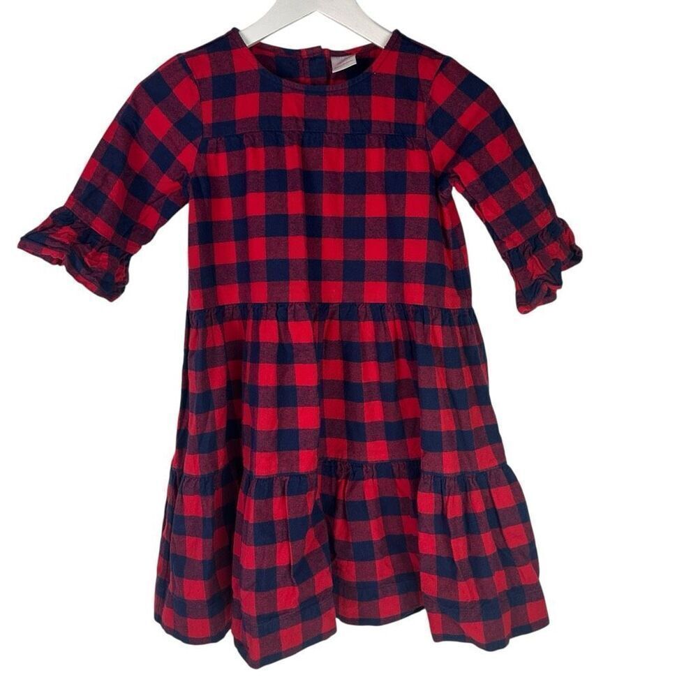 Hanna Andersson Buffalo Plaid Flannel Dress size 8 Red Blue Half Sleeve - Picture 1 of 8